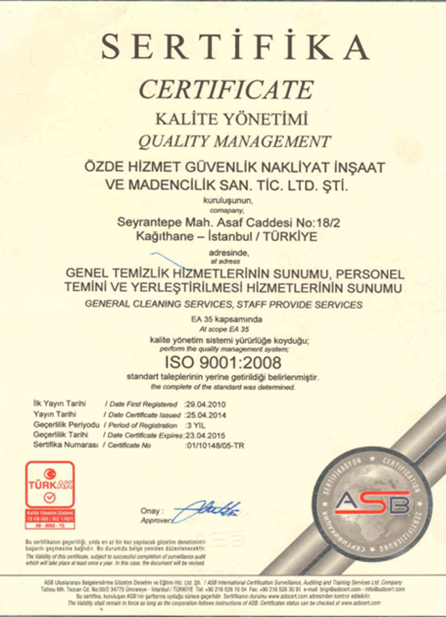 özde hizmet kalite yönetimi asb iso9001 